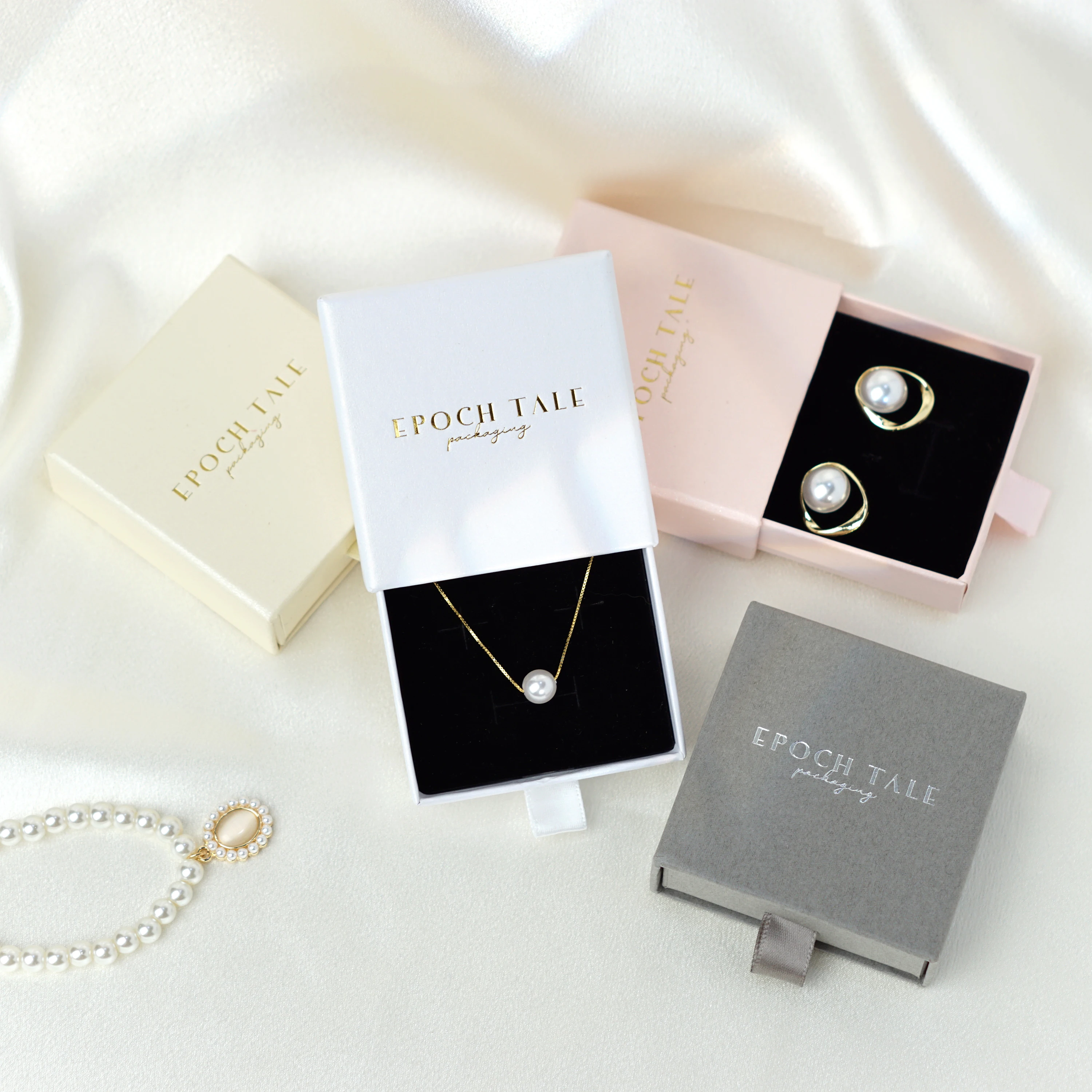 50pcs Custom Jewelry Paper Box Personalized Logo Chic Small Ring Necklace Packaging Bulk Cardboard Drawer Boxes