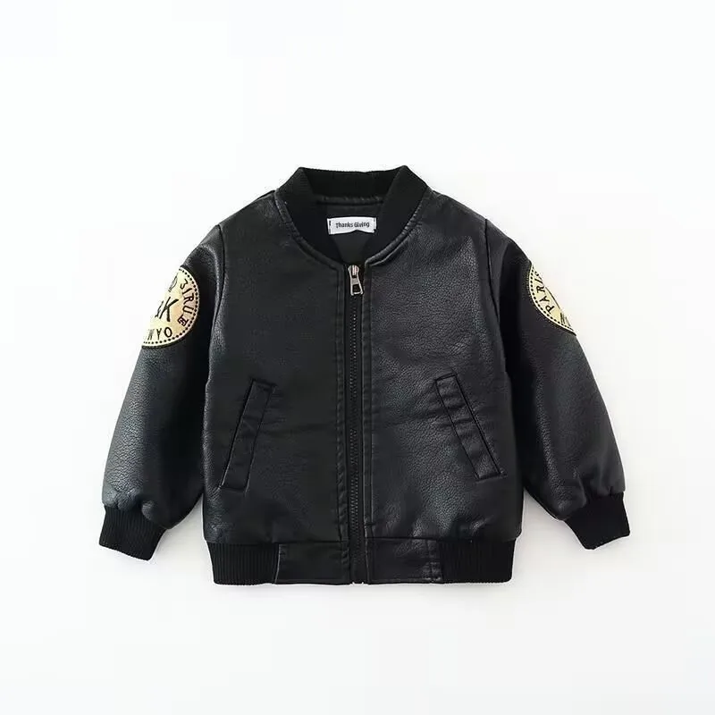 Spring Boys PU leather jacket outerwear for toddler baby clothes kids outfits children Kids clothing zipper leather jacket coat