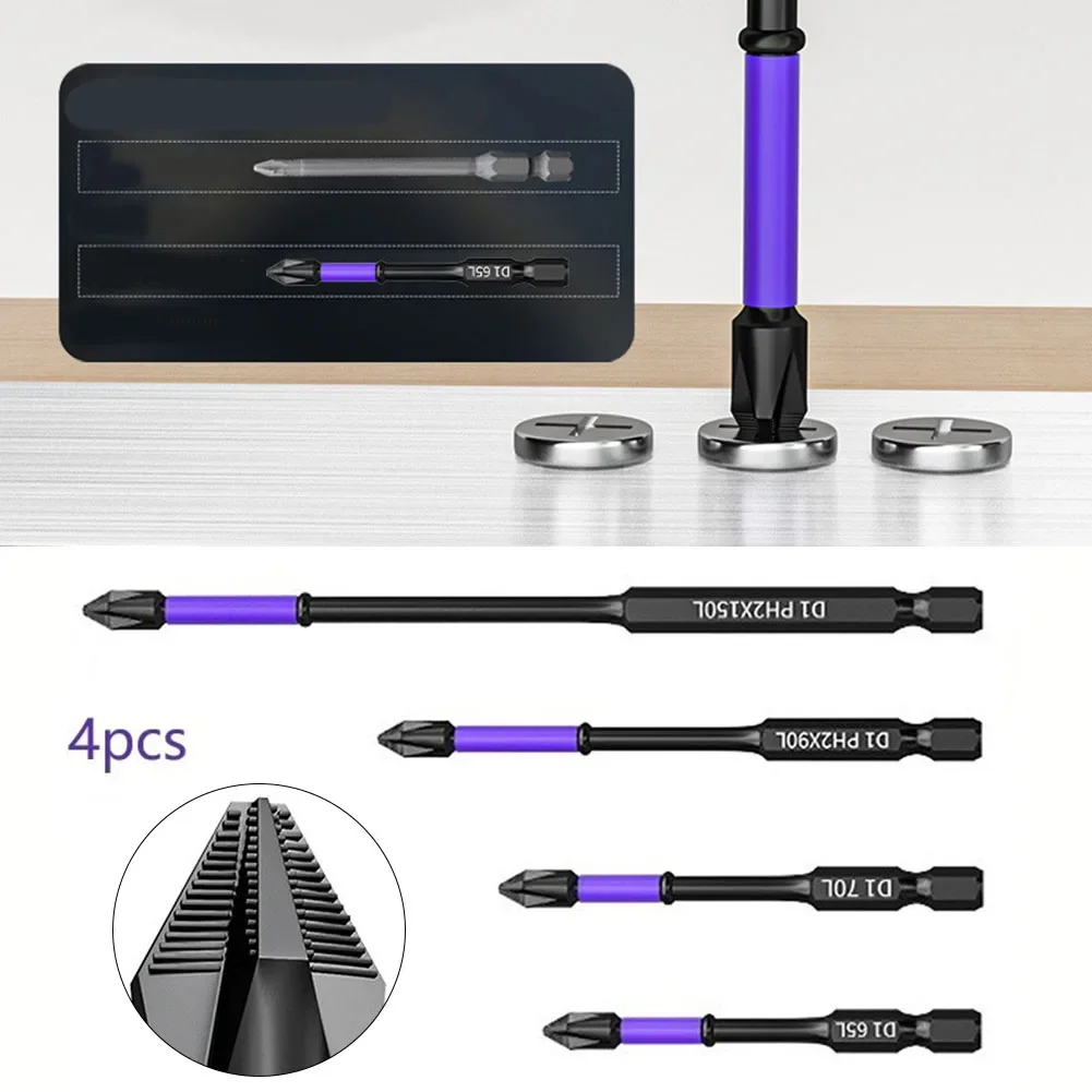 

4pcs PH2 Magnetic Scrwdriver Bits Non-slip Batch Head Cross Bit Alloy Steel 25-150mm For Electric Drill Driver Hand Drill Tools