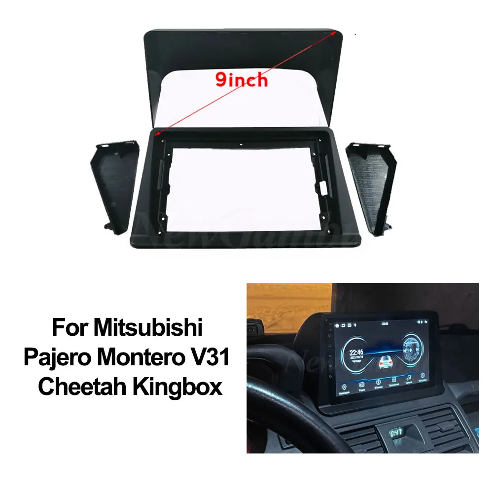

NewGambu 2 Din 9 Inch Car Fascia Frame for Mitsubishi Pajero Montero V31 Cheetah Kingbox DVD GPS Android Mount Kit Trim Panel