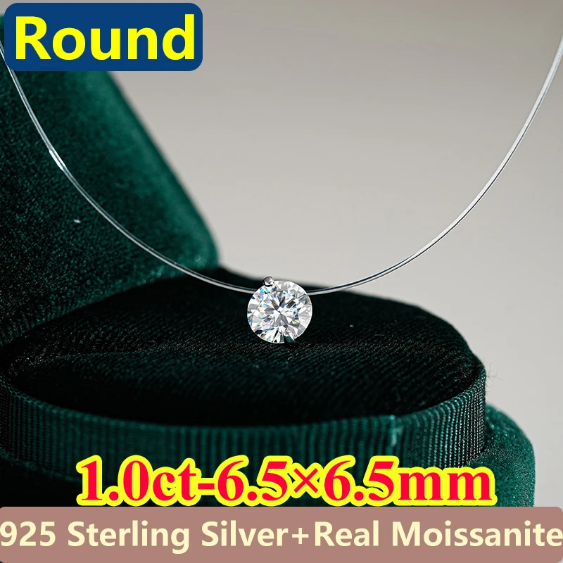 1-3ct Markiz Armut Zümrüt Mozanit Elmas Kolye Görünmez Şeffaf Balık Hattı S925 Gümüş Takı Kolye Kadınlar Için