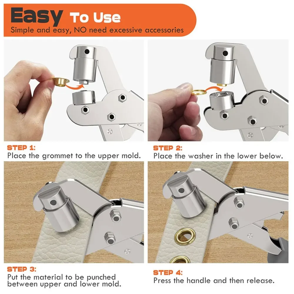 Grommet Tool Kit Handheld Hole Punch Pliers 6/10mm Silver Grommets