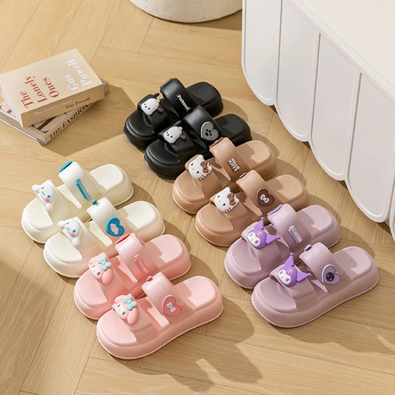 

Сандалии женские с рисунком Hello Kitty Y2K, босоножки с подошвой 3,5 см, аниме Sanrio Kuromi Cinnamoroll, Нескользящие пляжные тапочки для девочек, подарок с героями мультфильмов