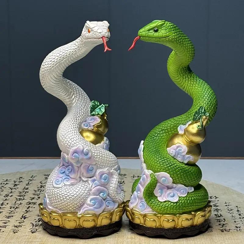 Creative Resin Snake Sculpture Shaped Ornament, Buddha Hall Decorations, Home Living Room, Bedroom, Wealth Attracting, 25CM, 1Pc