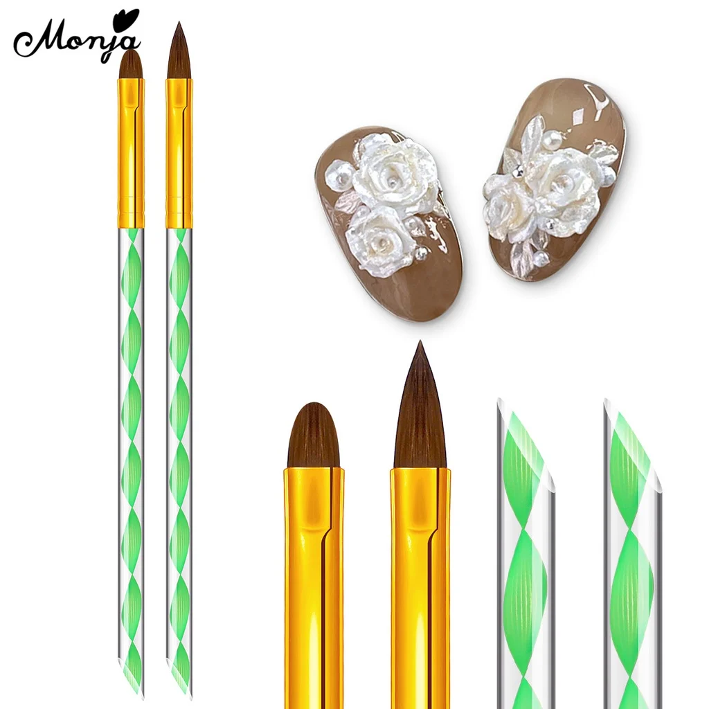 Monja 2Pcs/Set Nail Art Brush Acrylic Liquid Powder Nail Gel Extension