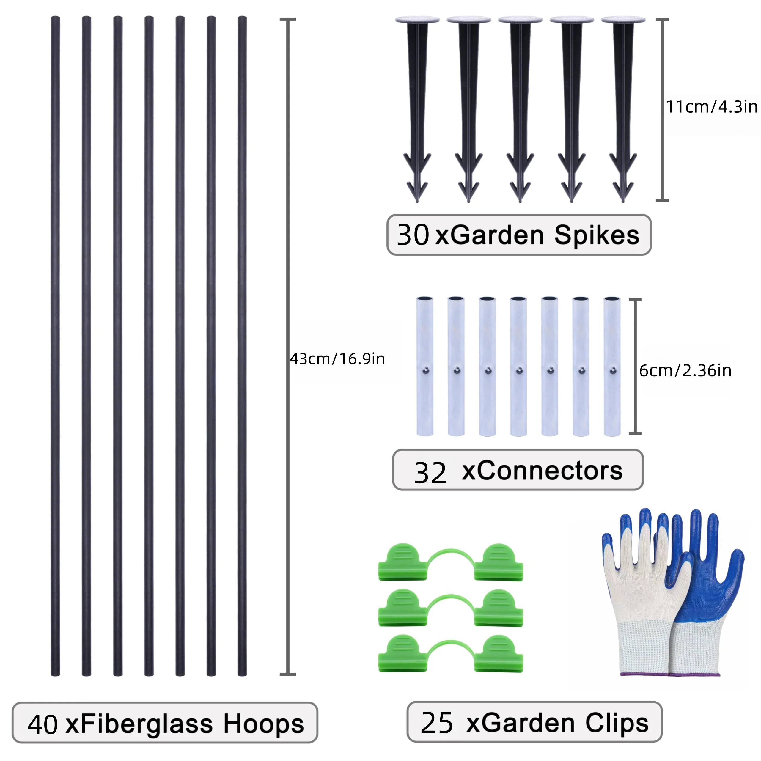 Garden Hoops Grow Tunnel, Greenhouse Hoops for Raised Beds, Rust-Proof Fiberglass Frame for Garden Netting, Small Greenhouse Kit