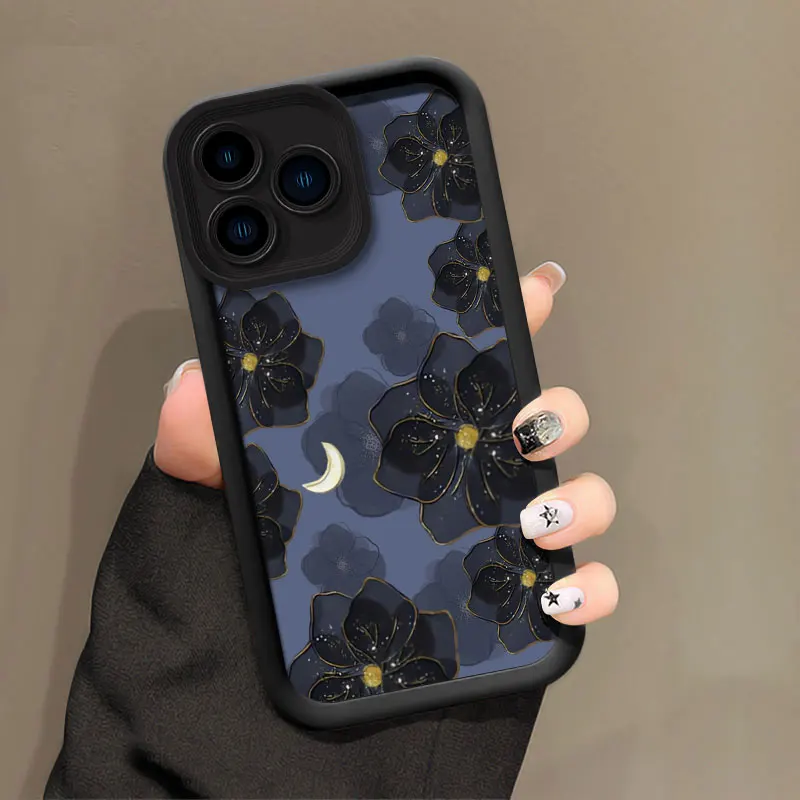 Elegant Moonlit Floral Shockproof Silicone Phone Case