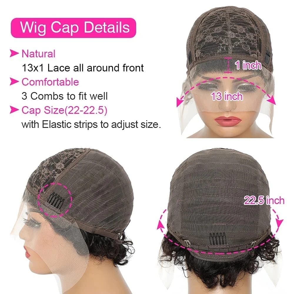 Short Pixie Cut Wigs Brazilian Human Hair Curly 13X1 Transparent Lace Wig Preplucked Hairline For Black Women