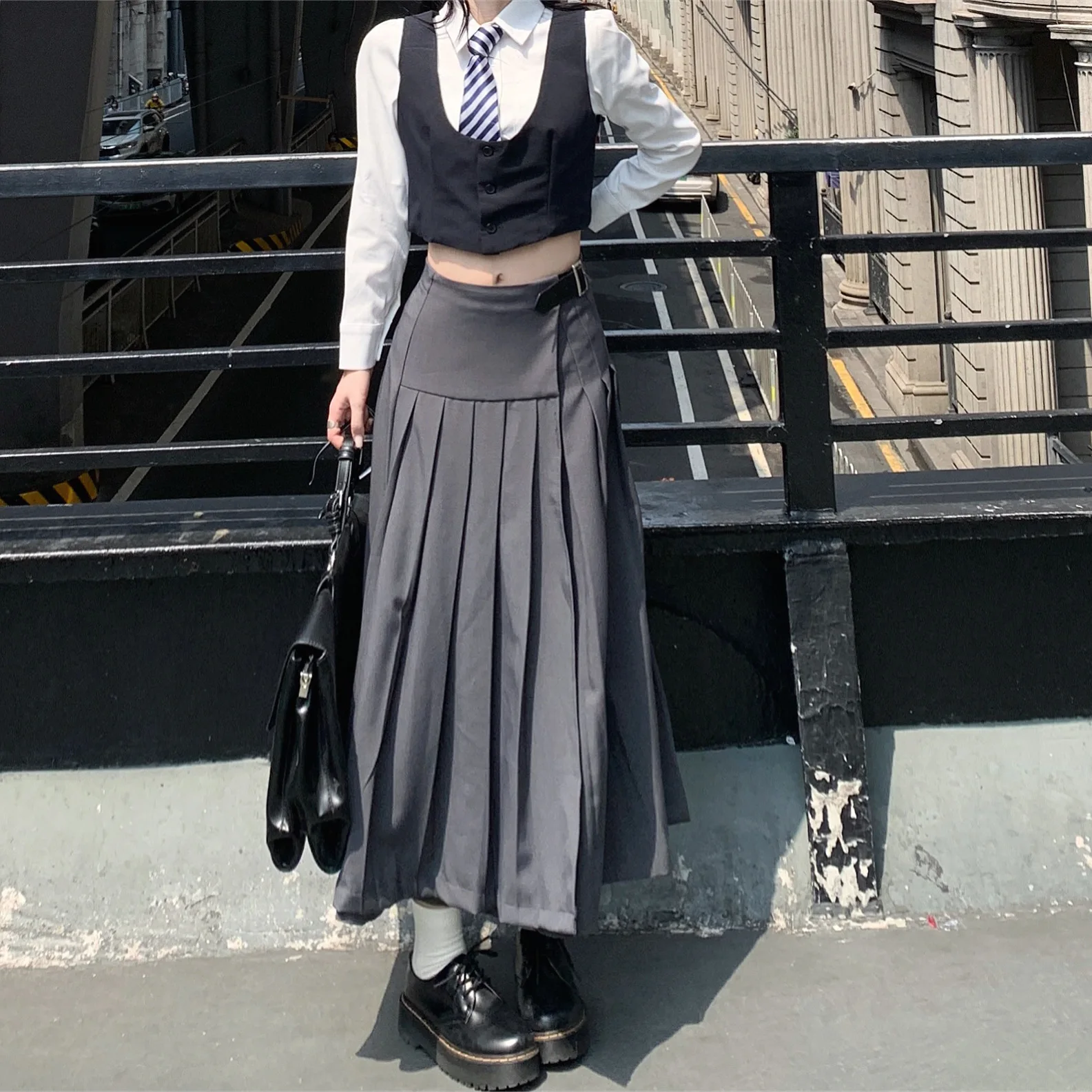 

Women's Japan Style Irregular Pleated Skirt Summer Autumn High Waist A Line Long Skirt