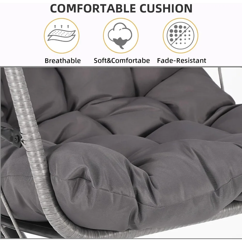 Hanging Egg Swing Chair with Stand, Patio Wicker Hammock Egg Swing with Cushion for Bedroom Garden Indoor Outdoor (Gray) 6