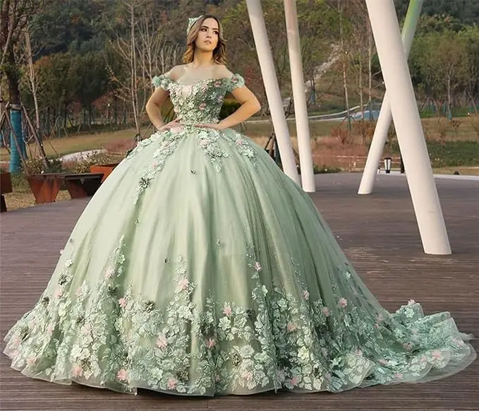 

Off The Shoulder Ball Gown Quinceanera Dress Sky Blue Beaded Birthday Robes De Mariee Appliques Graduation Gown Lace Up Back Ves