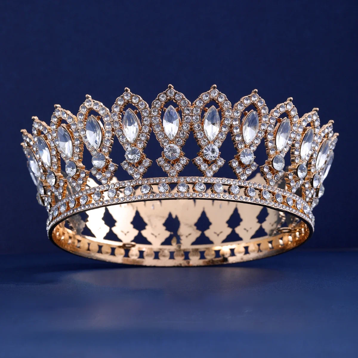 European Full Round Vintage Bridal Princess Rhinestone Tiara Baroque Pageant Crystal Crown King Diadems Hair Accessories Jewelry
