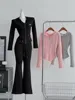 Y2K High Street Two Piece Set Tracksuit Women Hooded Zipper Jacket + Drawstring Wide Leg Pants Korean Fashion Solid Slim Outfits 3