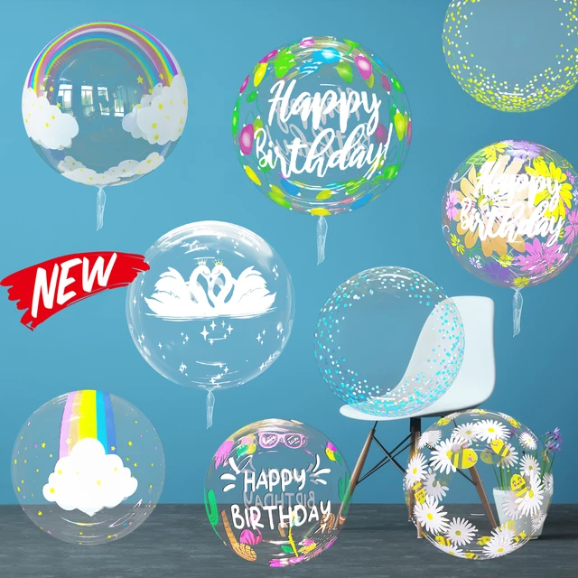 Ballons joyeux anniversaire, 4 pièces, 22 pouces, transparents, 4D ronds à  hélium, pour fête prénatale, décoration de fête d'anniversaire, accessoires  Photo - AliExpress