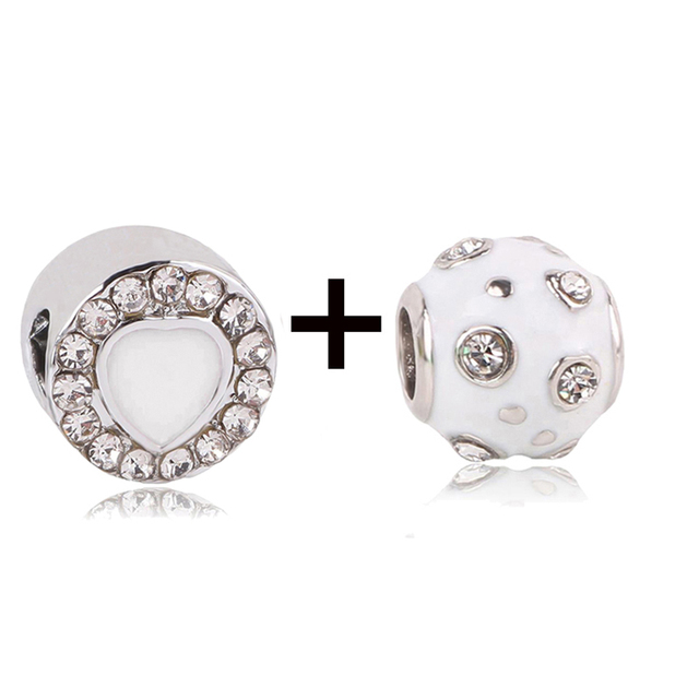 New Design White Heart Charm Beads Pendant Fit European Style Brand Bracelets Necklaces For Women Jewelry Making