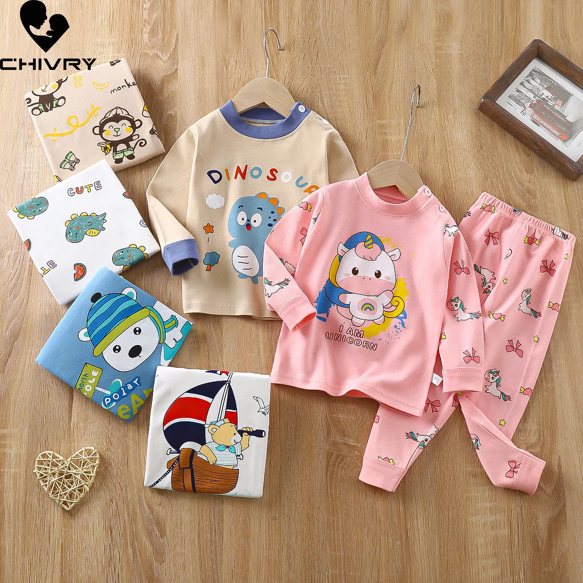 New 2023 Kids Boys Girls Pajamas Newborn Baby Cartoon Long Sleeve Cute T-Shirt with Pants Toddler Autumn Sleeping Clothes Sets