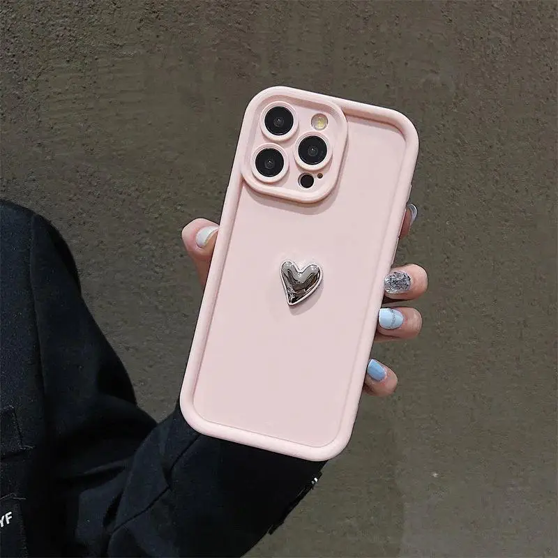 Silver Heart Silicone Soft Phone Case for Girls - Shockproof Back Cover