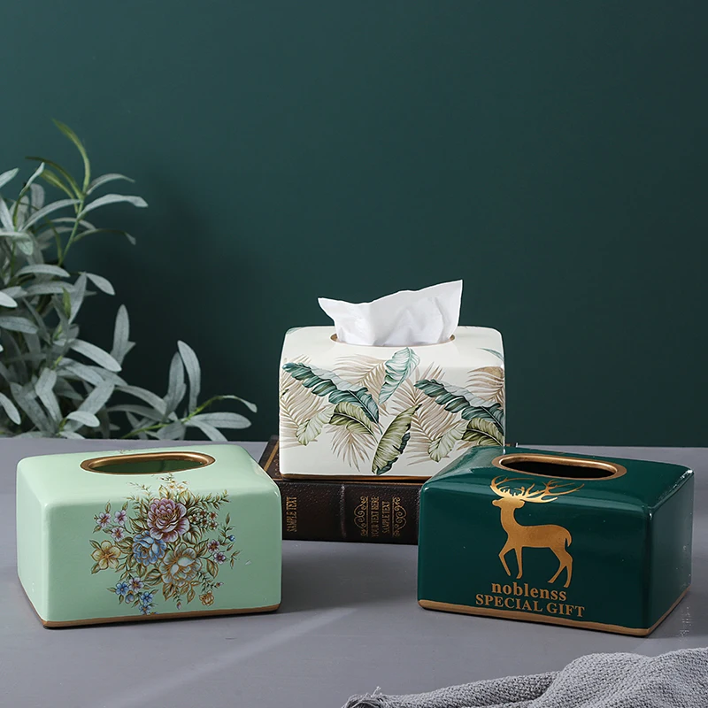 1pc Nordic Ceramic Tissue Box European Living Room Dining Room Decoration Tissue Holder 2