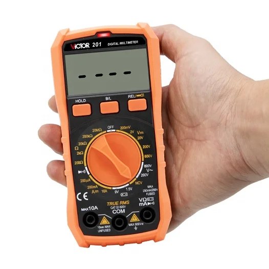 VICTOR 201 1999 Counts LCD Display Smart True RMS Digital MultimeterS Manual Range AC DC 600V 10 Amp 1.5V/9V Battery Measurement