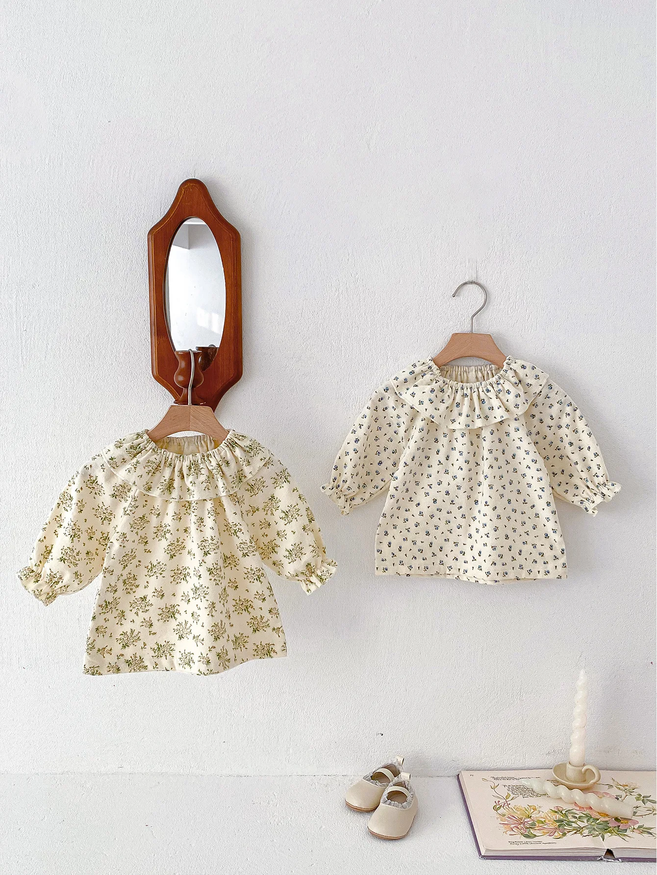 Spring New Baby Girl Loose Casual T Shirt Cotton Toddler Long Sleeve Ruffled Collar Tops Infant Girl Floral Bottoming Shirt