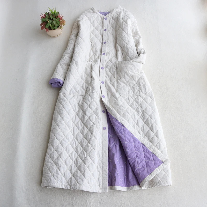 여성 패션 경량 마름모 퀼팅 코튼 패딩 재킷 플러스 사이즈 라운드 넥 다재다능한 긴 겉옷, 솔리드 코튼 패딩 코트로 따뜻하게 여성 패션 경량 마름모 퀼팅 코튼 패딩 재킷 플러스 사이즈 라운드 넥 다재다능한 긴 겉옷, 솔리드 코튼 패딩 코트로 따뜻하게