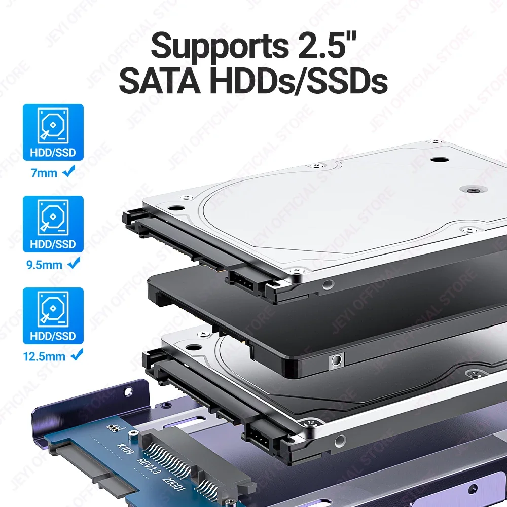 JEYI 2.5 3.5 SSD HDD 하드 드라이브 어댑터 베이 홀더 장착 브래킷 캐디 트레이 7/9.5/12.5mm 2.5 인치 HDD/SSD