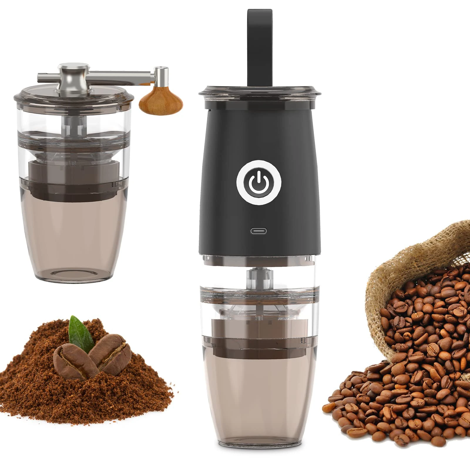 Portable Coffee Bean Grinder, 2-In-1 Coffee Grinders, Burr Coffee Grinder