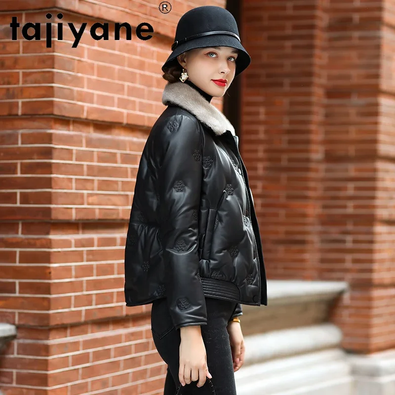 

Tajiyane 2021 100% White Duck Down Jacket Fashion Mink Fur Collar Down Jackets Women's Genuine Sheepskin Coat Veste Femme Gmm776