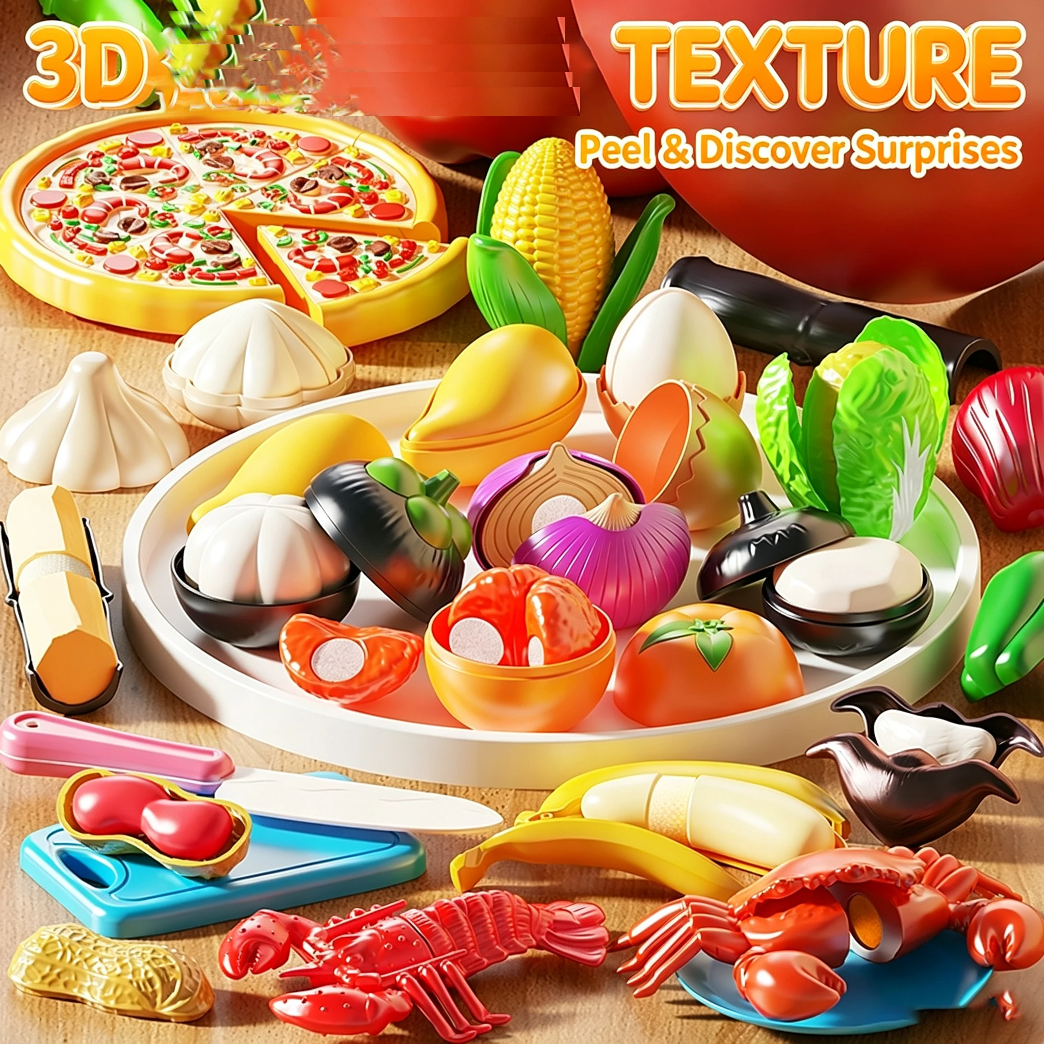 Kids Kitchen Pretend Toys Cutting Play Food Toy for Fruit Vegetables with Storage Box Early Educational Toy for Boys Girls Gifts
