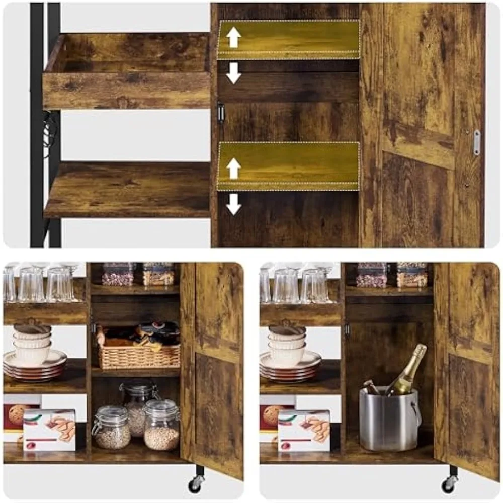 Kitchen Cart with Storage, Rolling Kitchen Island Serving Utility Trolley Cart with Storage Cabinet & Adjustable Shelves