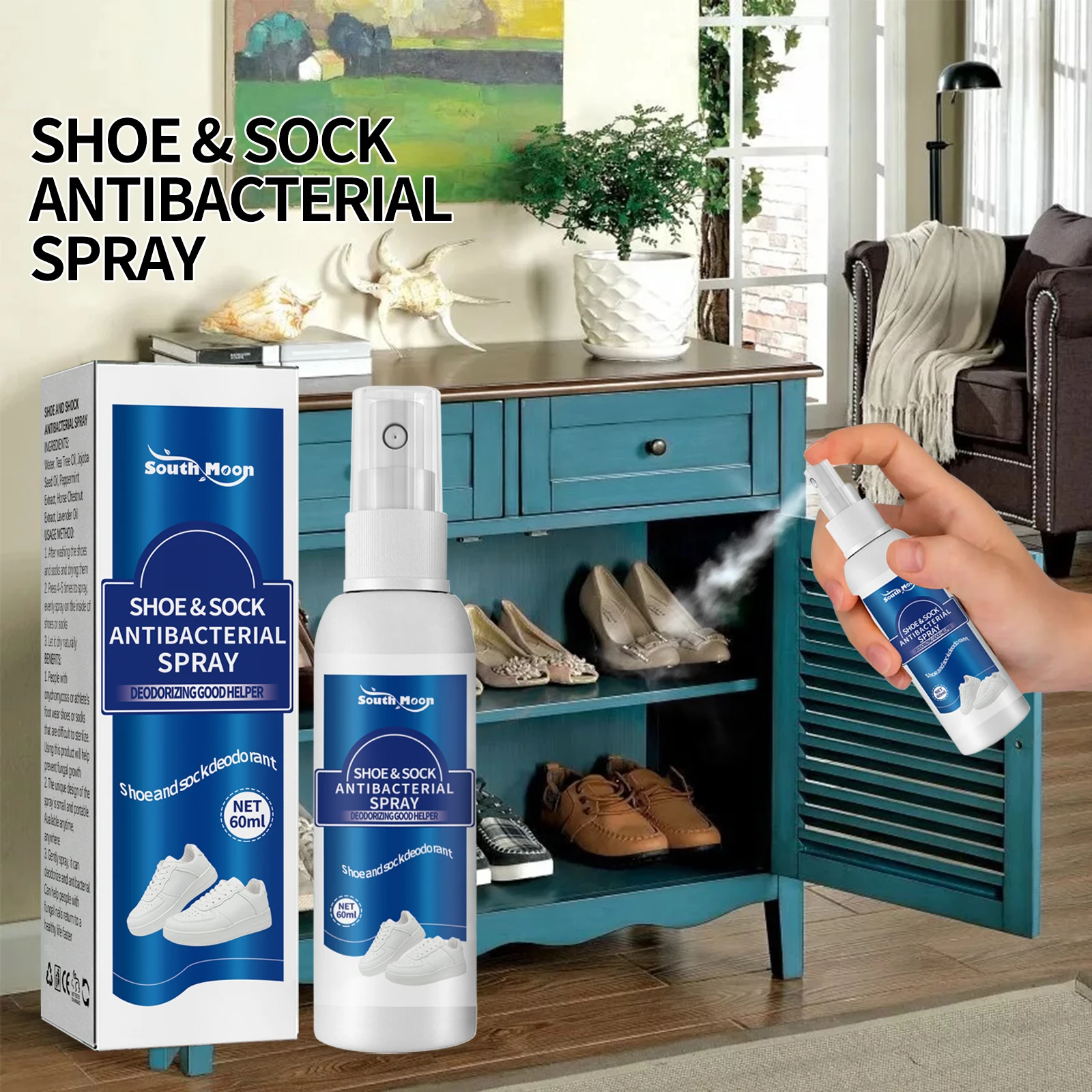 Shoe Sock Antibacterial Spray Foot Odor Shoes Stink Freshener Socks Odor Remover Spray Refresh Antiperspirant 60ml