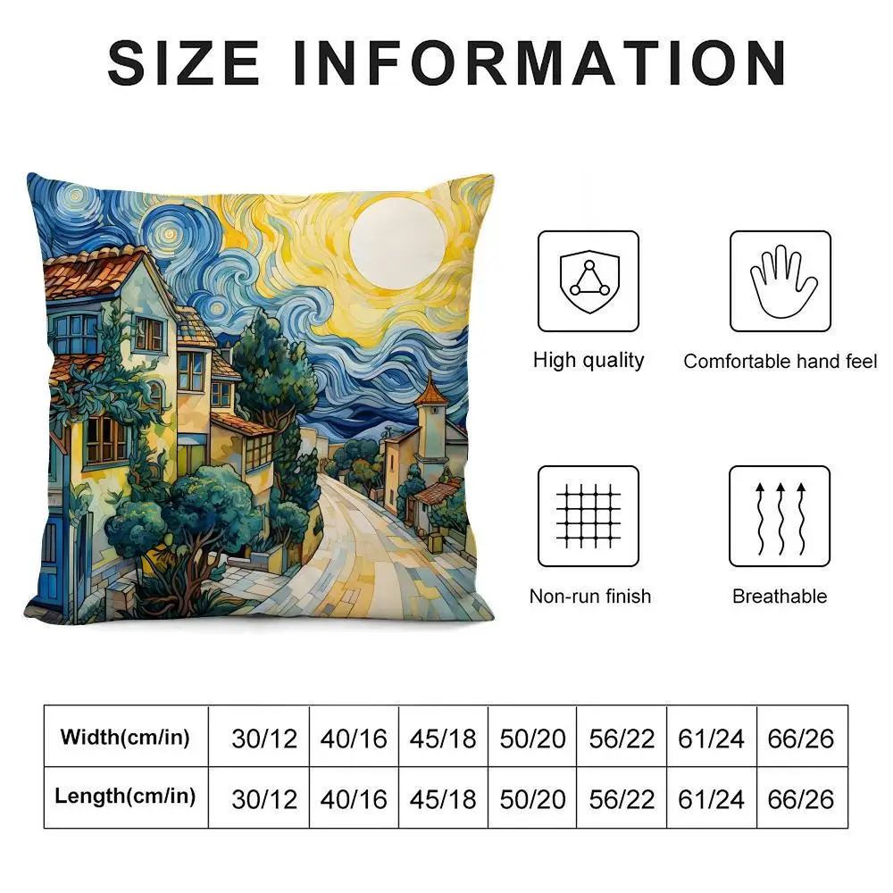1pc V-Van G-Gogh 유화 쿠션 커버 짧은 플러시 양면 인쇄 사각형 투척 베개 커버 소파 홈 쿠션 장식