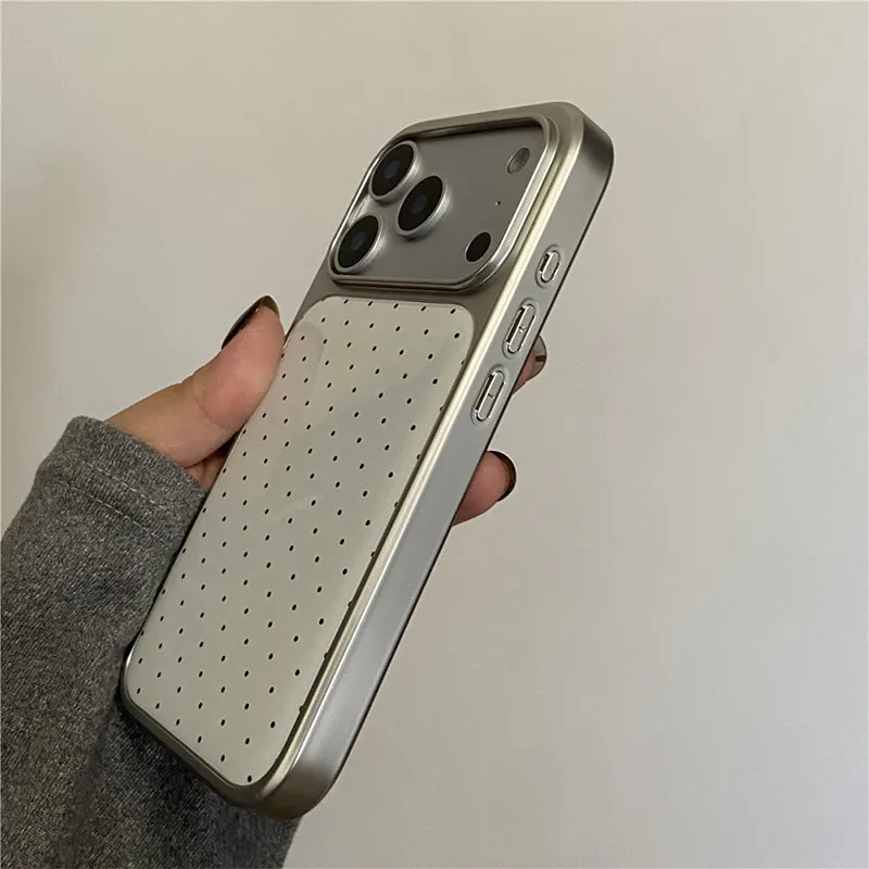 Minimalist Silver Frame Black Polka Dot Phone Case - Stylish Shockproof Protective Shell