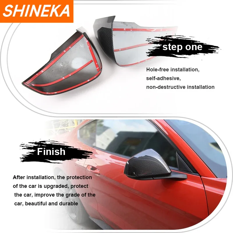 SHINEKA-포드 머스탱용 미러 및 커버, 자동차 외장 사이드 백미러 장식 커버 액세서리, 포드 머스탱 2015 2016 2017 2018 2019