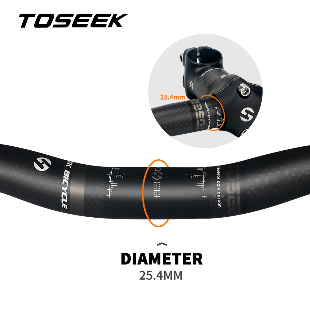 TOSEEK Matte 3K Carbon Handlebar 25.4mm Kids' Bikes Mountain MTB Bicycle Foldable BMX Handle Bar 480mm-700mm