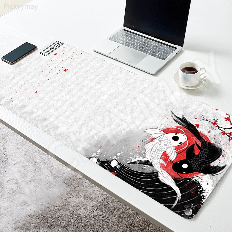 

Large Mousepad XXL Office Mouse Pad Japanese Art Koi Fish Desk Mat Computer Keyboard Pads Black Mouse Mats Rubber Big Deskpad