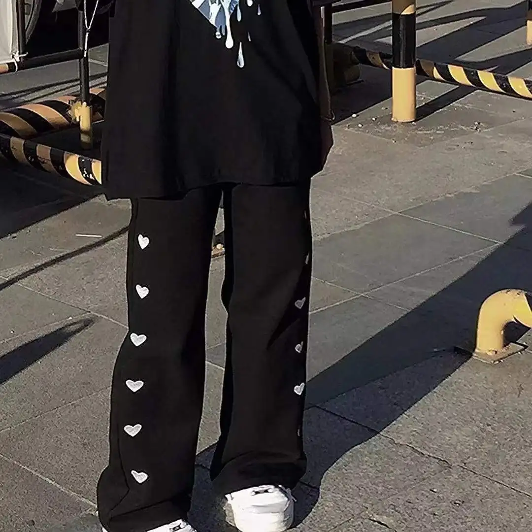 Pantalones de chándal de pierna ancha para mujer, ropa de calle negra  Harajuku Ulzzang, moda coreana, Joggers, novedad de 2022|Pantalones y  pantalones capri| - AliExpress