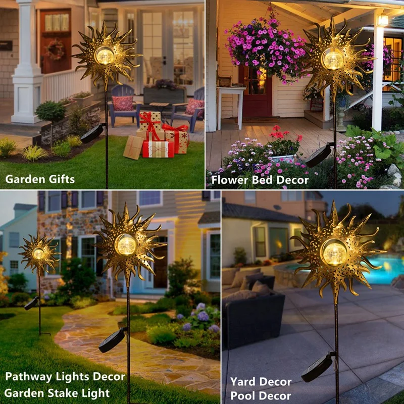 

Wrought Iron Sun Shape Metal Landscape Lamp Metal Decorative Stakes For Patio Yard Walkway Lawn Patio Valentine's Day