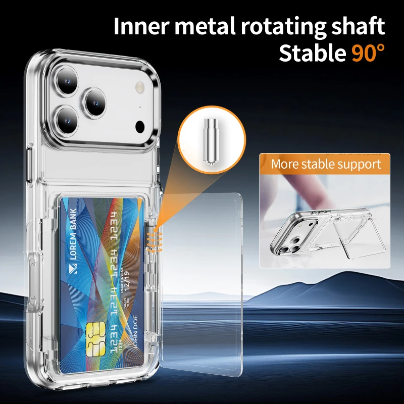 HD Transparent Hard PC Wallet Card Slot Fold Holder Armor Phone Case Back Cover
