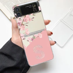 Pink Floral Letter Phone Case - Elegant Hard PC Shell with Clear Design - Galaxy Z Flip 4 (B9)