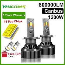High - Performance 1200W LED Car Headlight & Fog Lamp Bulbs - 6000K Bright White, 800000 Lumens, Canbus Compatible (2 Pieces)