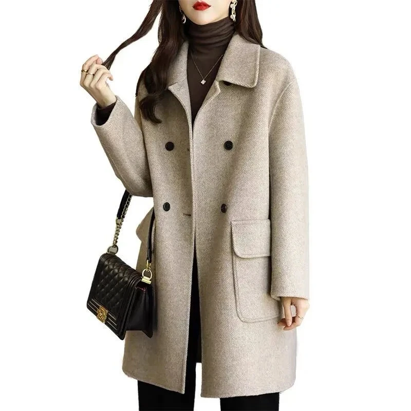 

Women's Woolen Coat Nice Autumn Winter New Female Long Large Size Thick Women Woolen Jacket Slim Lady Clothing Women's Outcoat C