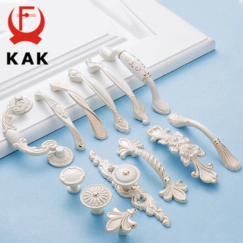 KAK Zinc Aolly Ivory White Cabinet Handles Kitchen Cupboard Door Pulls Drawer Knobs European Fashion Furniture Handle Hardware