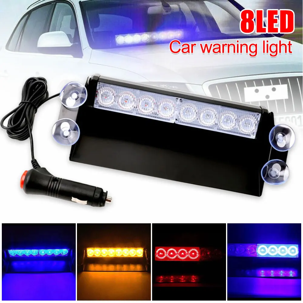 

DC12V 8 LED Car Strobe lights Police Flashing Warning Light Red/Blue/Yellow/White Auto LED Emergency lamp 3 Flash Mode Fog Light