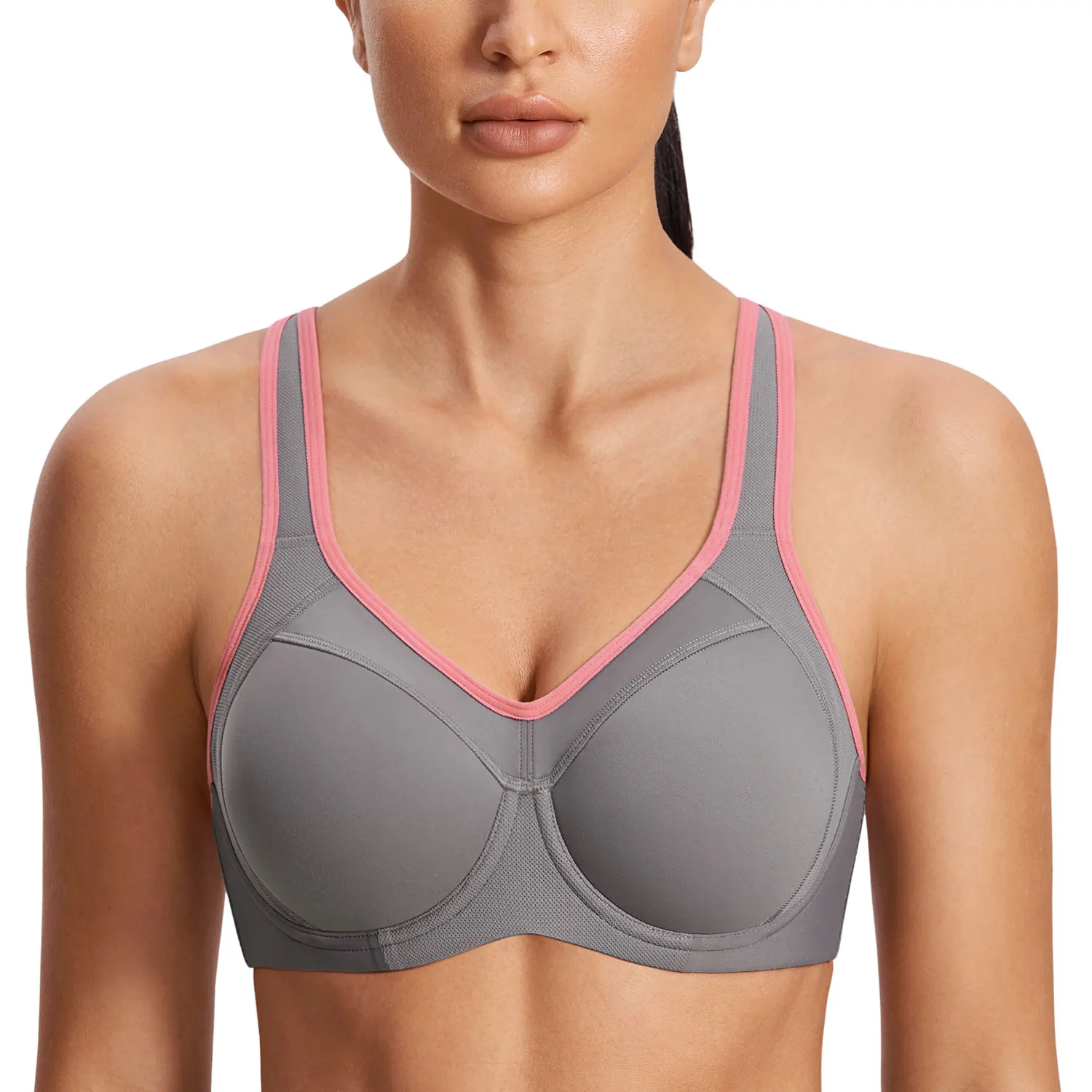 Sports Bra Black White Women Push Up Full Support High Impact Racerback Lightly Lined Underwire Underwear Lady Clothing 3
