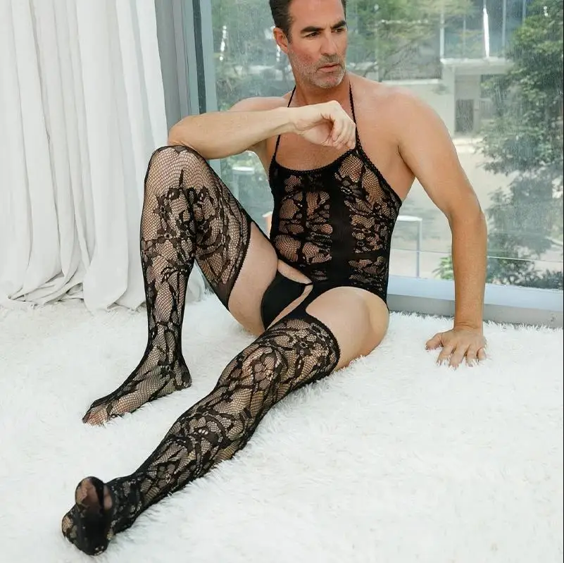 Sexy Underwear For Men's Fishnet Lingerie Underwear Male Pantyhose Body stocking Guy Sexy Bodysuit Crotchless Sleepwear men stockings mens pantyhose
