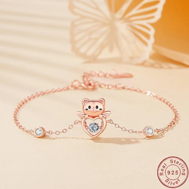 

JIALY S925 Sterling Silver AAA CZ Rose Angel Bear Bracelet For Women Birthday Party Gift Wedding Jewelry
