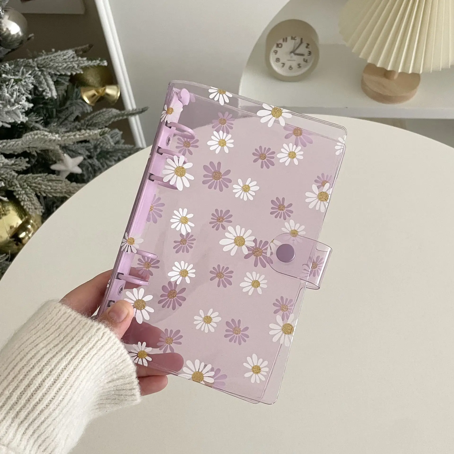 Transparen Daisy A5 Binder Kpop Photo Album Organizer Photocard Collect Book Cover with 6 Rings Journal Diary School Supplies