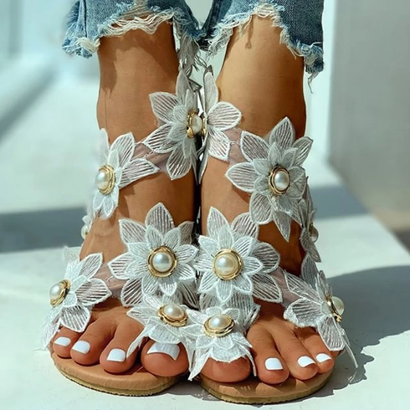 bestellen crisis voor 2023 Nieuwe Zomer Dames Schoenen Vrouwen Sandalen Wit Bloemen Platte  Sandalen Vrouwen Bohemian Casual Strand Schoenen Voor Vrouw|Damessandalen|  - AliExpress