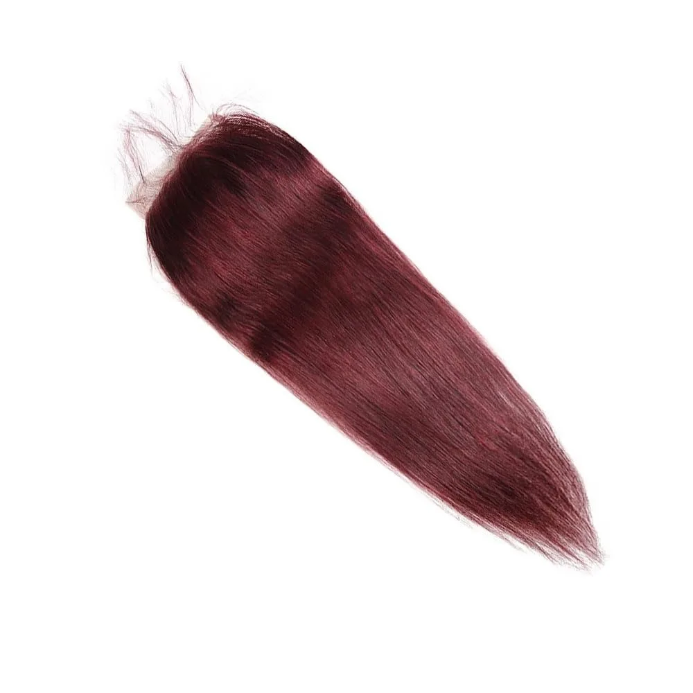 #99j Lace Closure 4X4 Transparent Lace Brazilian Virgin Hair Free Part Pre Plucked Straight Closure Full End